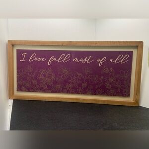 Elegant Fall Festive Purple Velvet Floral Wall Art with Natural Frame